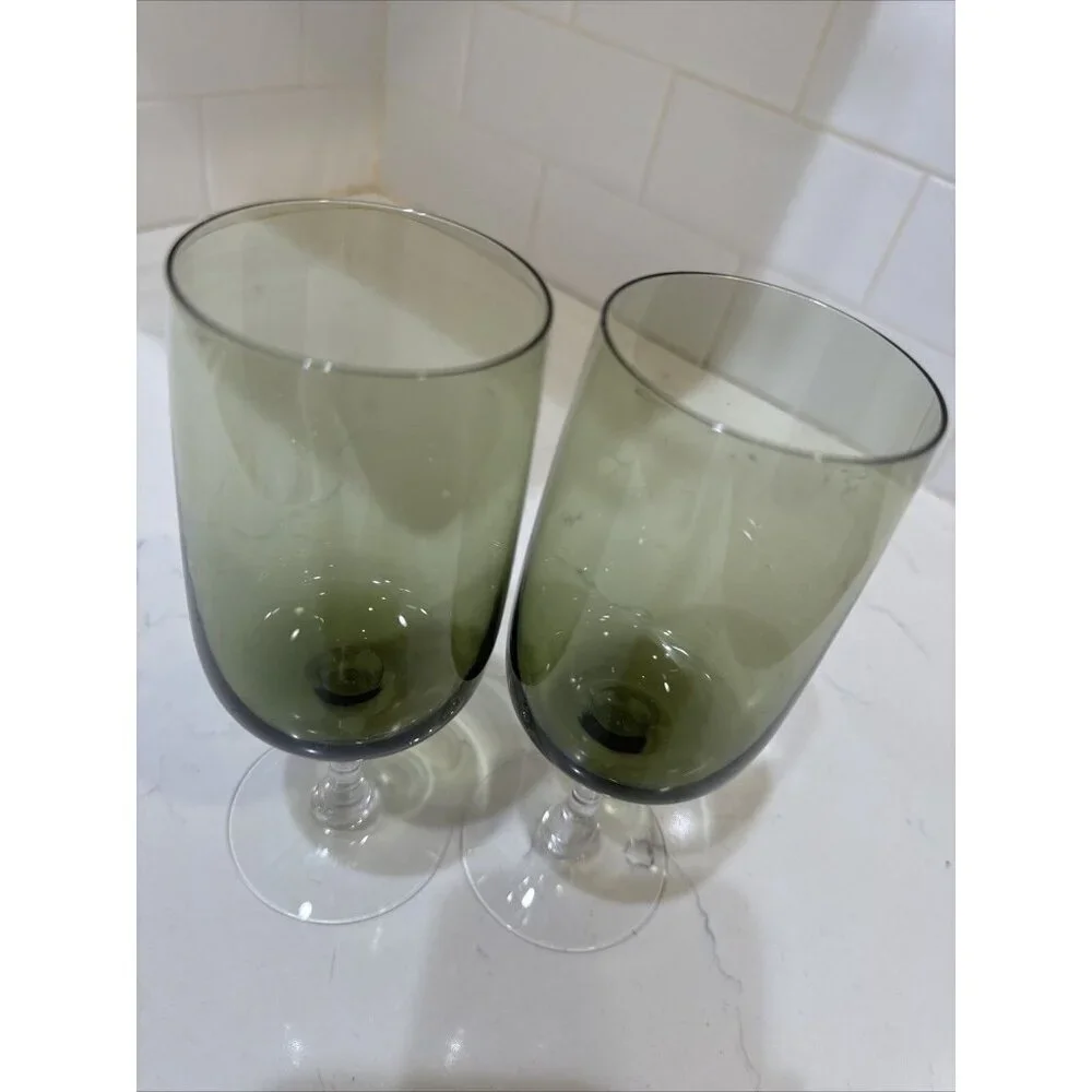 Fostoria Green Water Wine Delicate Drink Glass Goblet Stemware Set Of 2 - Picture 2 of 8